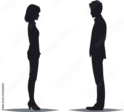 Silhouettes of a man and woman facing each other in a contemplative stance.