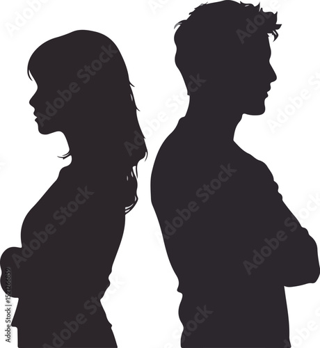 Silhouette of a woman and man back to back, conveying tension and conflict.