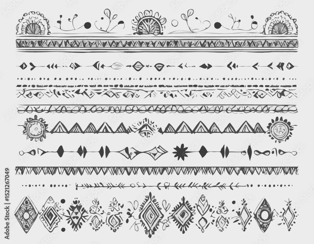 Fototapeta premium Tribal Inspired Border Elements for Boho Chic Event Invitations