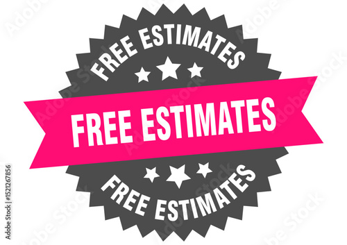 free estimates. free estimates round pink label isolated on transparent background