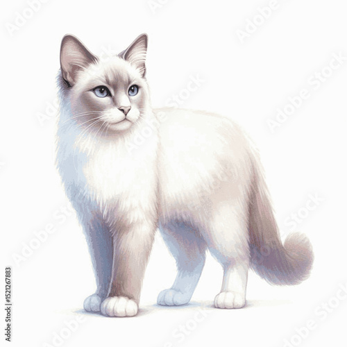 Moon Diamond Wash Cat Khao Manee isolated watercolor vector illustration svg