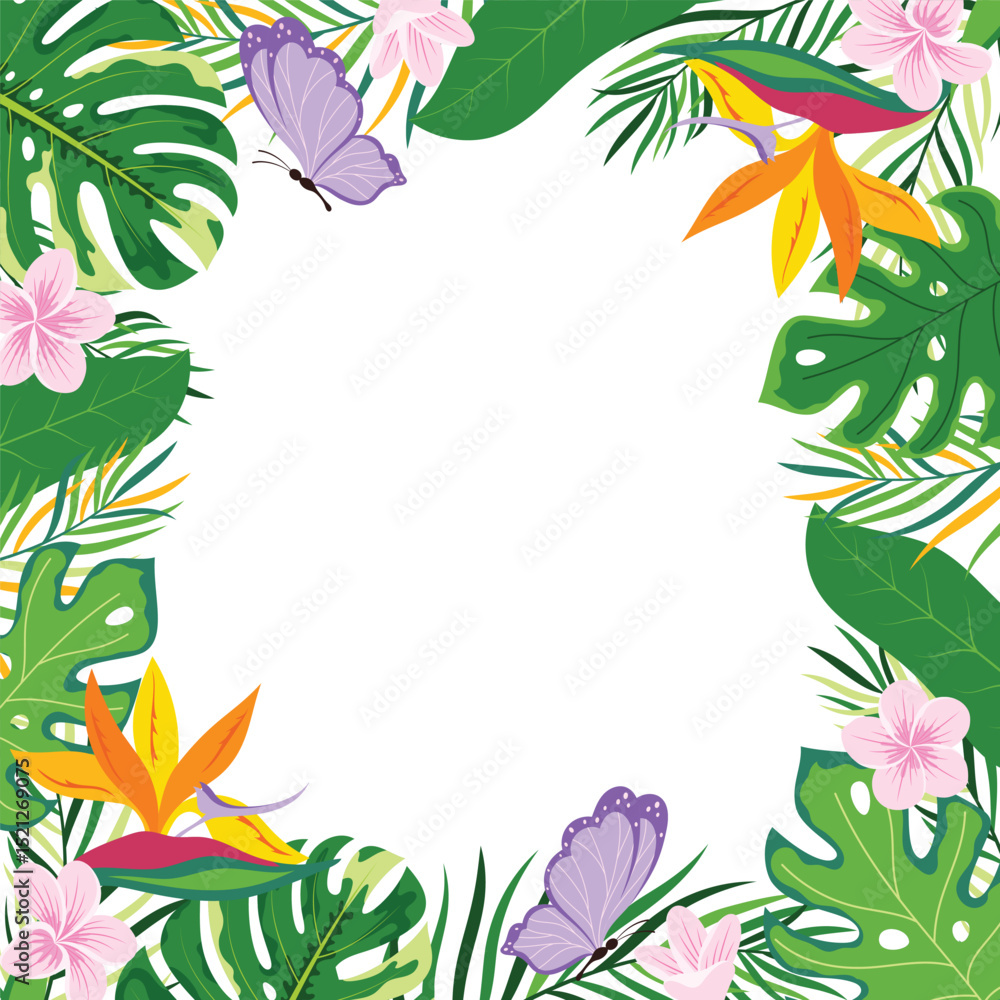 Naklejka premium tropical leaves frame, flat style