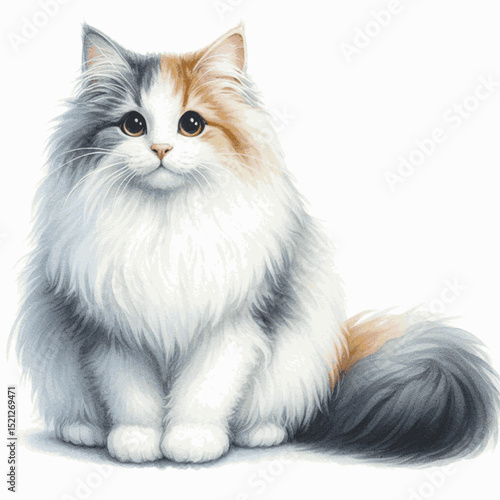 Van Pattern Flow Cat Turkish Van isolated watercolor vector illustration svg