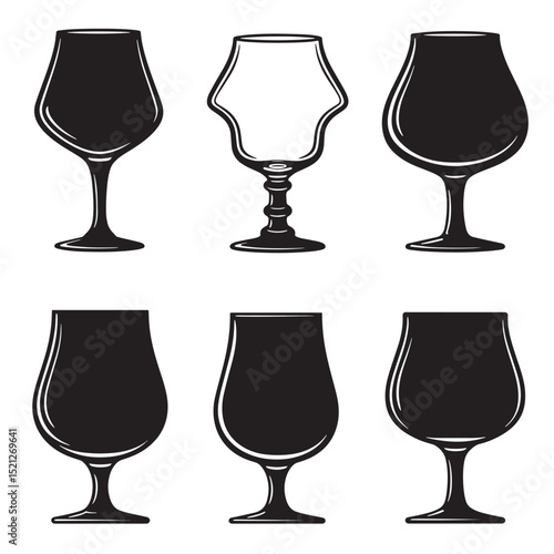 Set of elegant beer glass silhouettes in black and white design