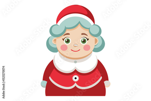 Cartoon Mrs Claus Character with Red Dress and Hat Illustration