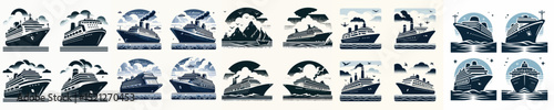 Vector set image silhouette of cruise ship