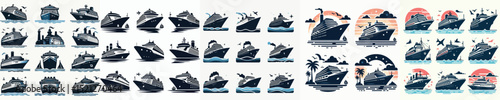 Vector set image silhouette of cruise ship