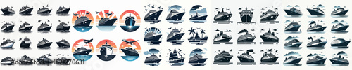 Vector set image silhouette of cruise ship