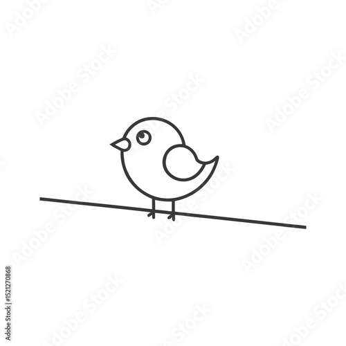 Simple line drawing of a cute little bird perched on a branch