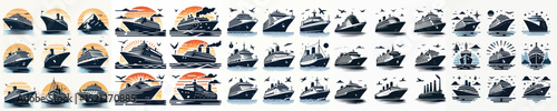Vector set image silhouette of cruise ship