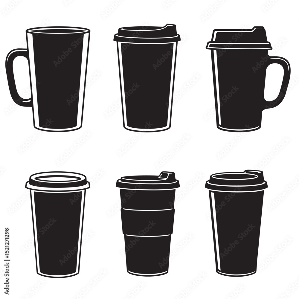 Vector illustration of various coffee cup styles and designs in simple silhouette form Vector illustration of various coffee cup styles and designs in simple silhouette form