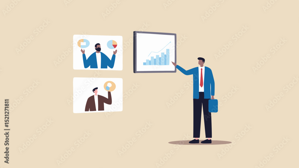 Businessman presenting data charts and graphs during a business meeting or presentation setting in office Businessman presenting data charts and graphs during a business meeting or presentation setting in office