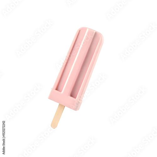 A pink popsicle with a wooden stick, the popsicle has three vertical stripes , isolated on a png background