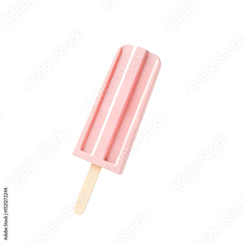 A pink popsicle with a wooden stick, the popsicle has three vertical stripes , isolated on a png background