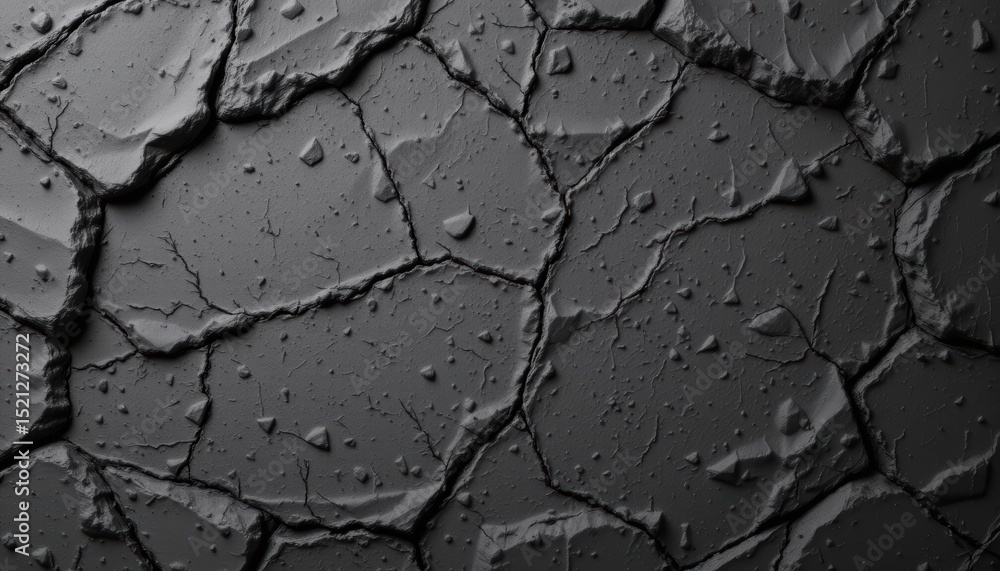 Fototapeta premium Textured Black Cracked Surface with Water Droplets Against a Dark Background