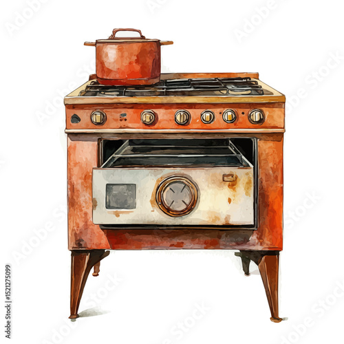 Heating Oven, watercolor vector, high quality, isolated on a white background.