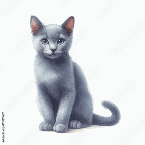 Silent Emerald Gaze Cat Russian Blue isolated watercolor vector illustration svg