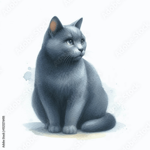 Pewter Dream Flow Cat Russian Blue isolated watercolor vector illustration svg