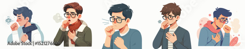 vector of man wearing glasses coughing