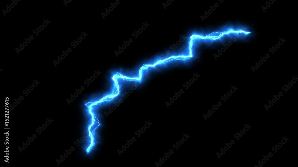 Lightning effect, electricity 3d effect, blue light force effect, Blue Lightning flash Thunderbolt isolated on black background, Electrical Storm. Loop Animation, Lightning blast
