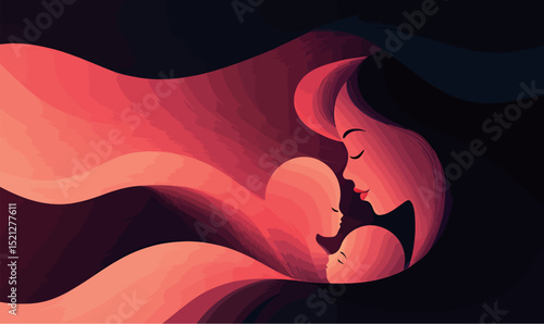 Tender illustration of a mother and child in warm, flowing colors.