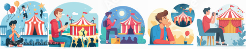 vector character of young man watching circus