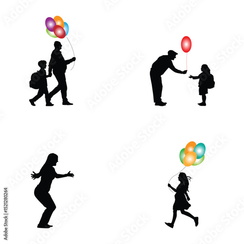 Family Bond Silhouettes – Parents and Kids with Balloons