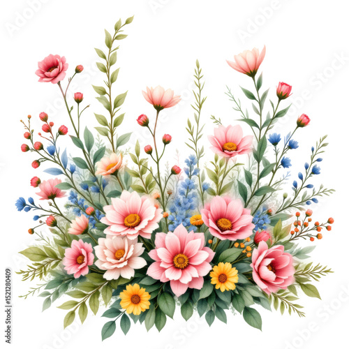 Fototapeta Naklejka Na Ścianę i Meble -  Watercolor Pink and White Cosmos Flower Bouquet