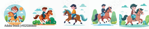 boy riding horse character vector