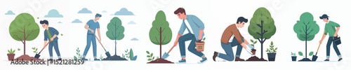 vector young man is planting trees