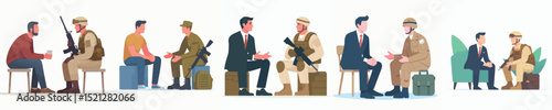 vector of young man talking to soldier