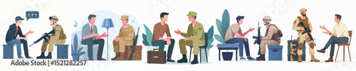 vector of young man talking to soldier