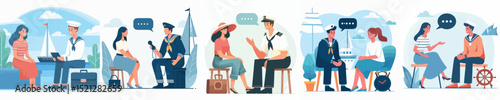 vector woman talking to sailor