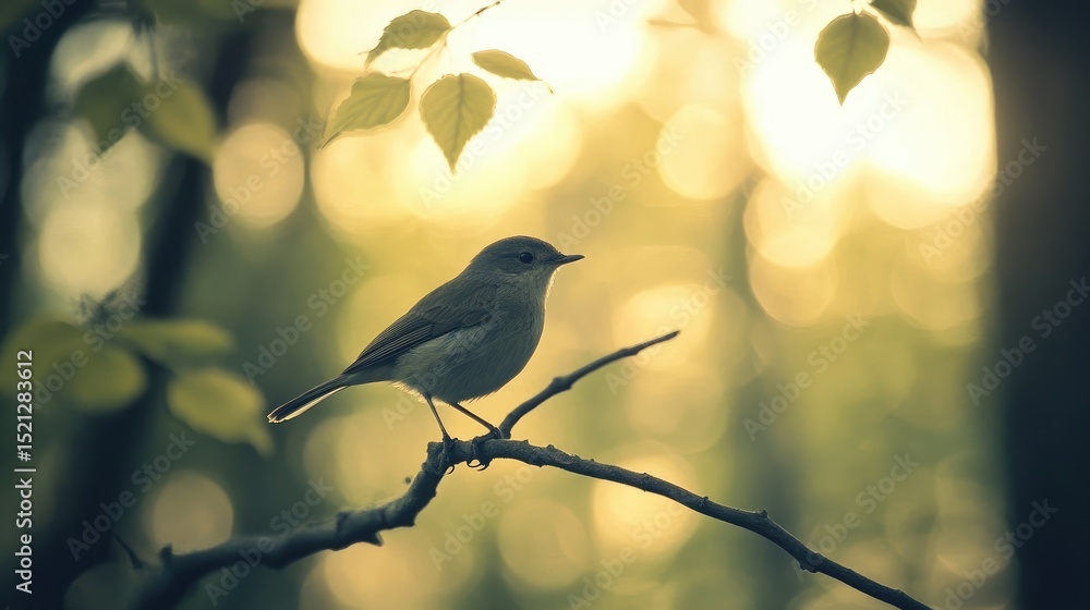 A bird sits on a branch in the forest. Generative Ai A bird sits on a branch in the forest. Generative Ai