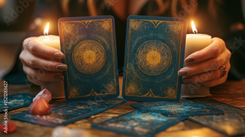 Mystical Tarot Card Reading with Candles and Crystals for Intuitive Guidance and Spiritual Insight