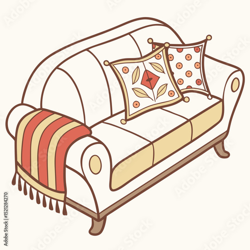 Stylish sofa with decorative pillows and a throw in a minimalist style