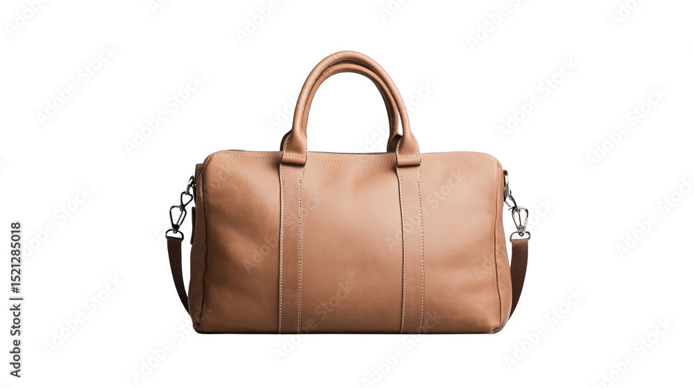 Stylish brown leather duffel bag on a transparent background Stylish brown leather duffel bag on a transparent background