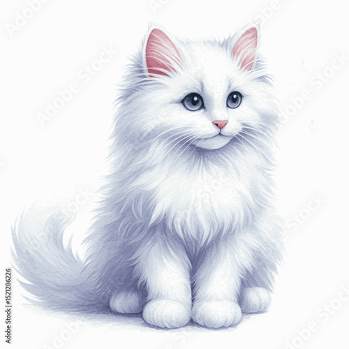 Moonlit Angora Wash Cat Turkish Angora isolated watercolor vector illustration svg