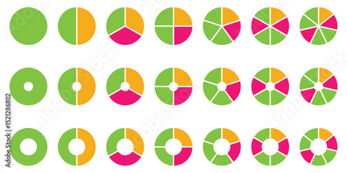 Pie charts diagrams. Pie chart infographic set. Different color circles. donut and pie chart infographic elements se. Vector illustration