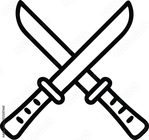 Crossed swords katana samurai japanese martial arts weapon outline vector illustration icon set
