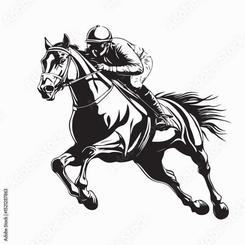 Jockey Riding a Horse During a Race Image vector isolated on white background.