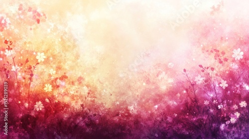 Colorful flower field illustration with soft color gradients.