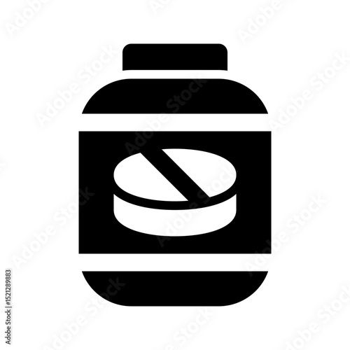 Pills bottle glyph icon. Ideal for pharmacy apps or health UI.