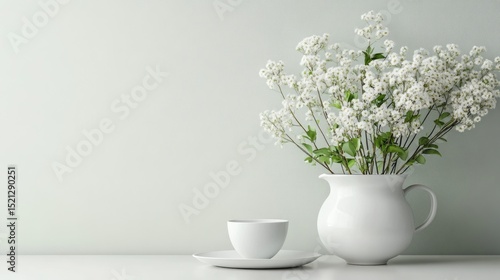 Wallpaper Mural Calm environment close-up elegant white flower arrangement in pitcher with minimalist nature photography Torontodigital.ca