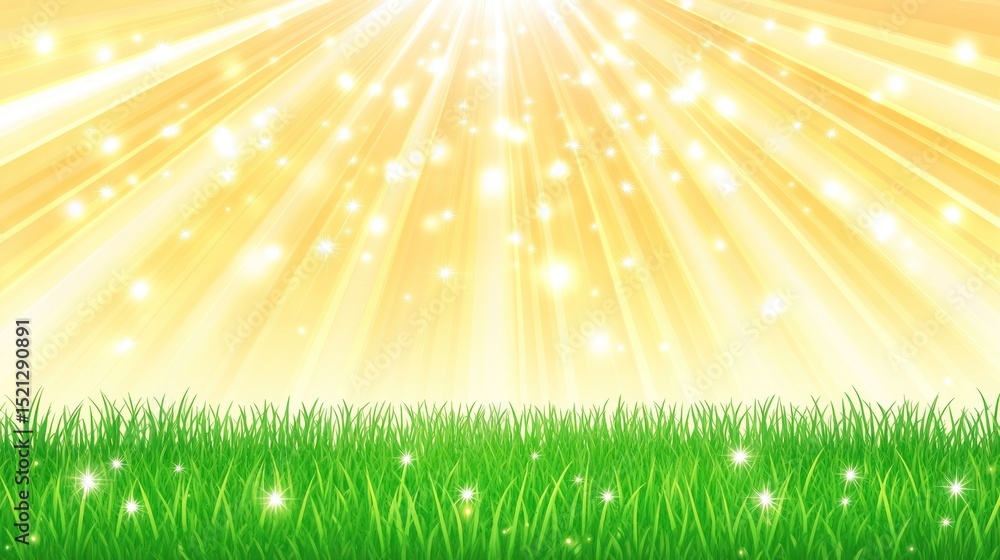 Obraz premium Sparkling grass field bathed in sunlight.