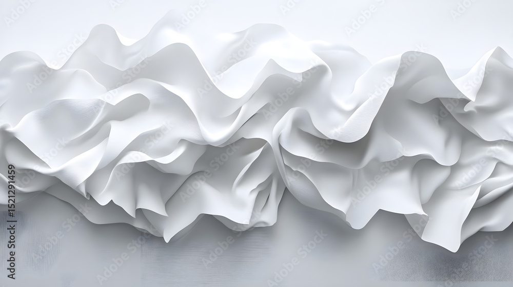 Textured white paper waves abstract art creation horizontal pure white background modern design minimalism Textured white paper waves abstract art creation horizontal pure white background modern design minimalism
