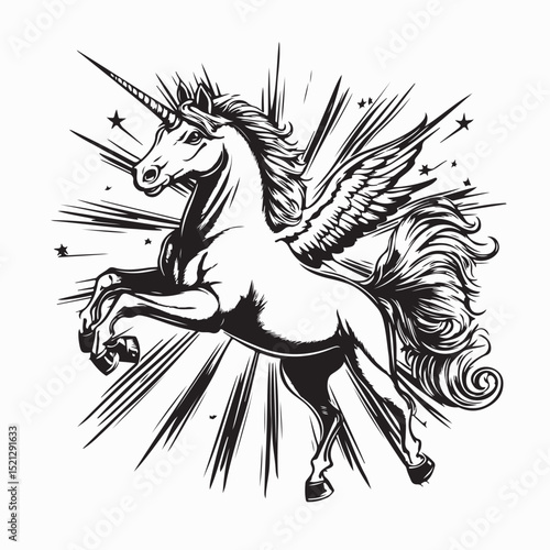 Unicorn Mythic Horse Vector Image Isolated on white background.