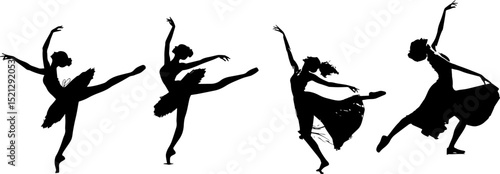 Elegant Ballerina and Dancer Silhouettes - Graceful Movement Vector Art