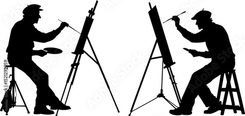 Artist Painting on Easel Silhouette - Creative Art Studio Vector