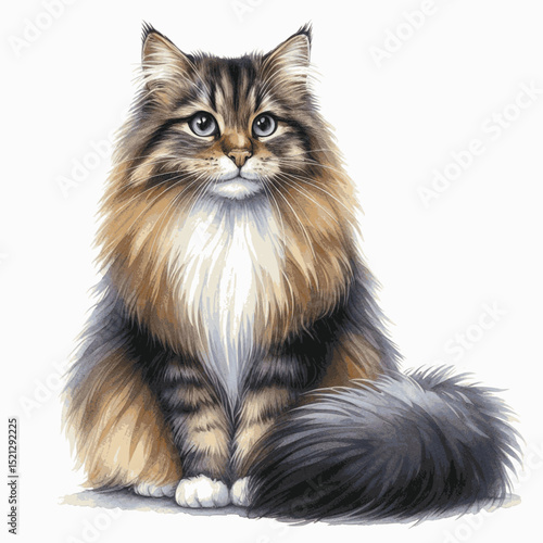 Majestic Watercolor Paws Cat Norwegian Forest isolated vector illustration svg